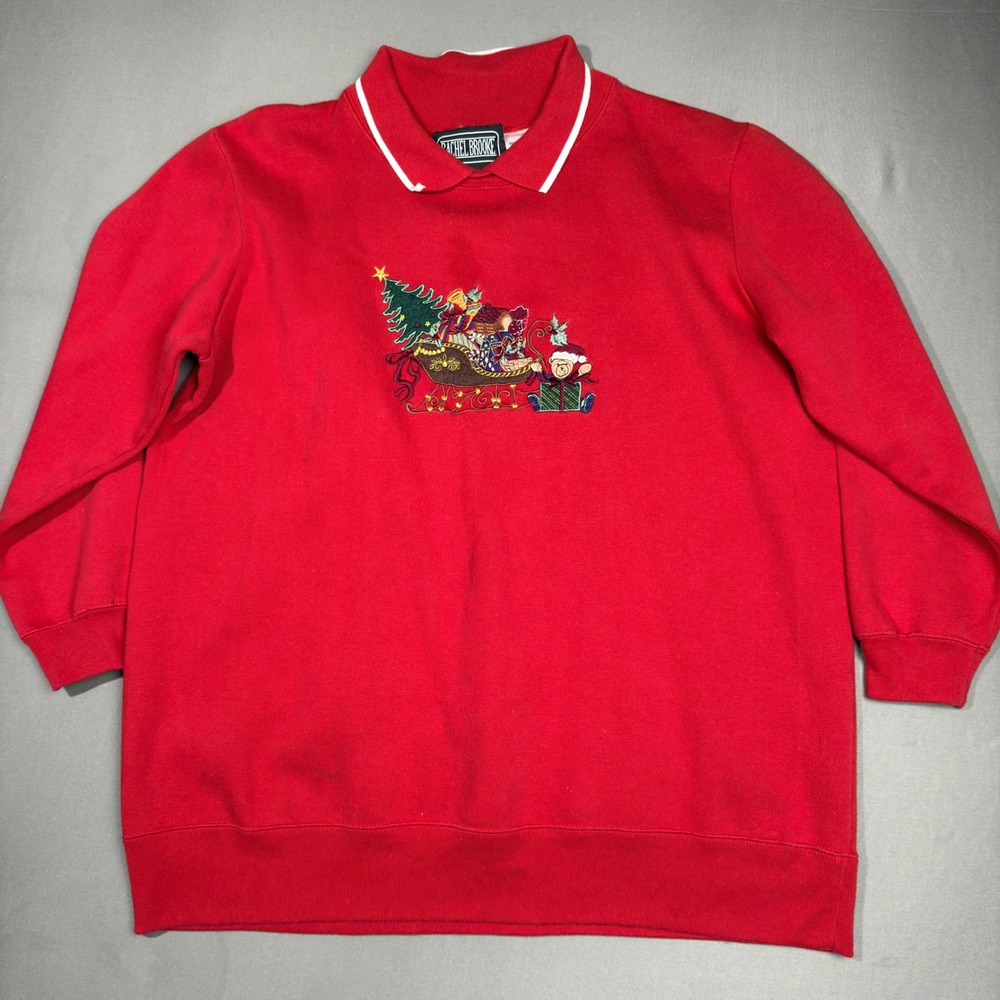 Rachel Brooke Christmas Sweatshirt Santa‎ Holiday Embroidered Top 1X